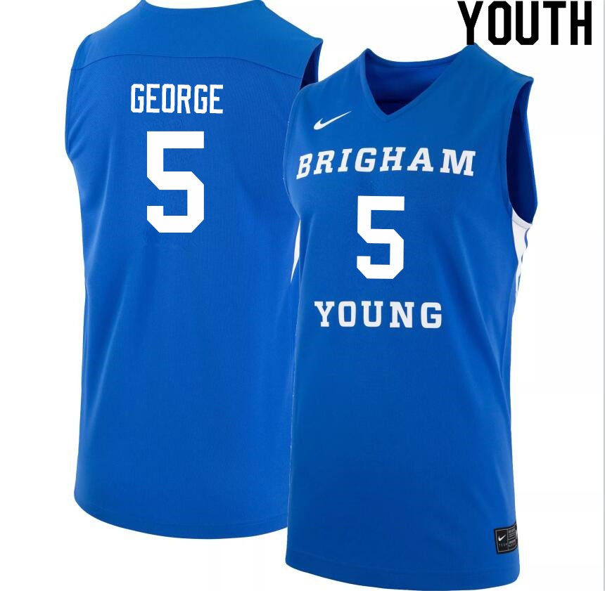 Youth #5 Gideon George BYU Cougars College Basketball Jerseys Sale-Light Blue - Click Image to Close
